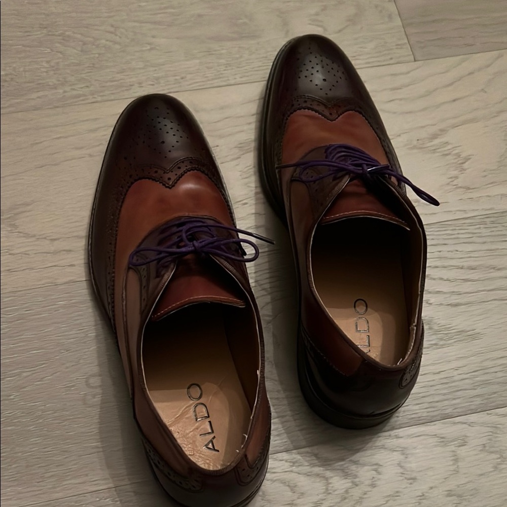 Aldo Brown Leather Oxford Shoes with Brogue Detailing - Picture 7 of 8